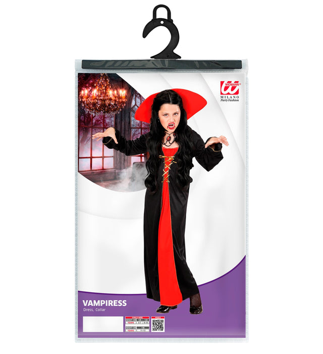 COSTUME RAGAZZA VAMPIRO ROSSO E NERO COLLO ALTO