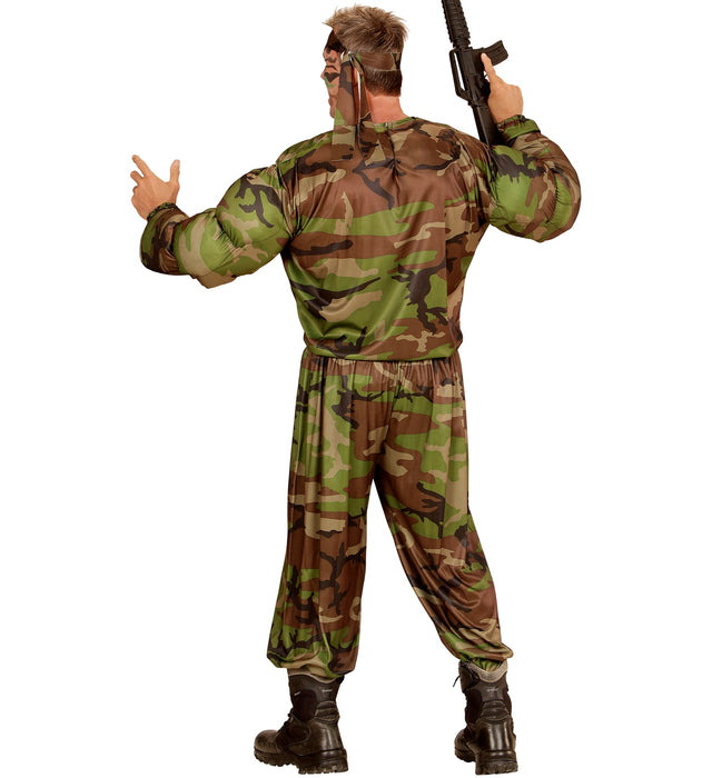 COSTUME DA SUPER SOLDATO MUSCOLOSO MIMETICA MILITARE