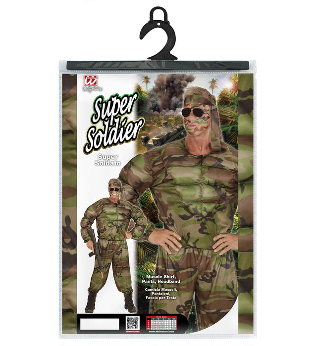 COSTUME DA SUPER SOLDATO MUSCOLOSO MIMETICA MILITARE