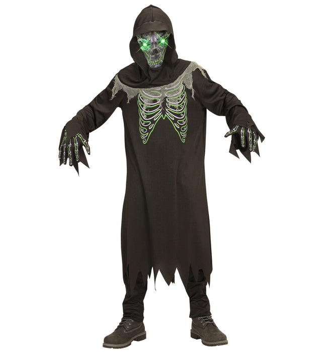 COSTUME GRIM REAPER CON OCCHI LUMINOSI VERDI