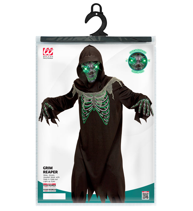 COSTUME GRIM REAPER CON OCCHI LUMINOSI VERDI