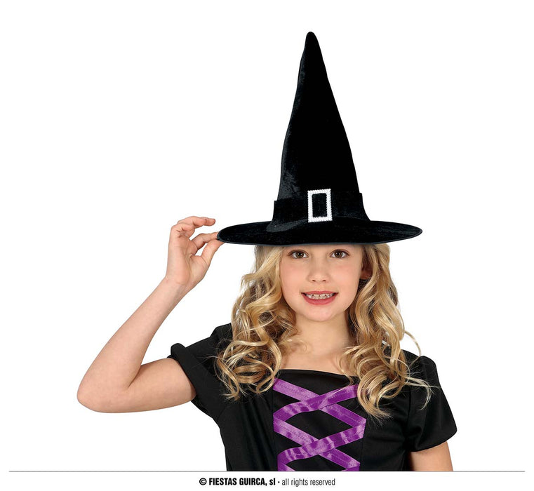 CAPPELLO DA STREGA BAMBINA CON FIBBIA ARGENTATA IN VELLUTINO