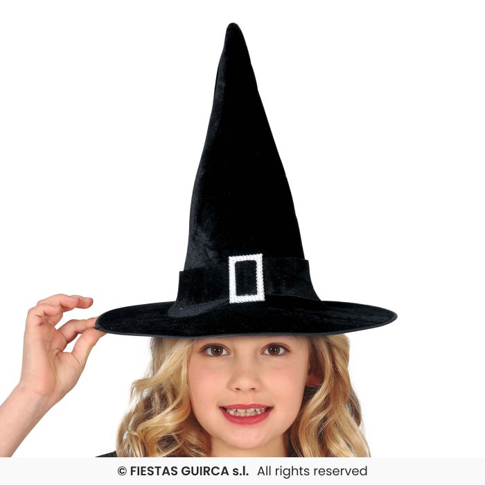 CAPPELLO DA STREGA BAMBINA CON FIBBIA ARGENTATA IN VELLUTINO