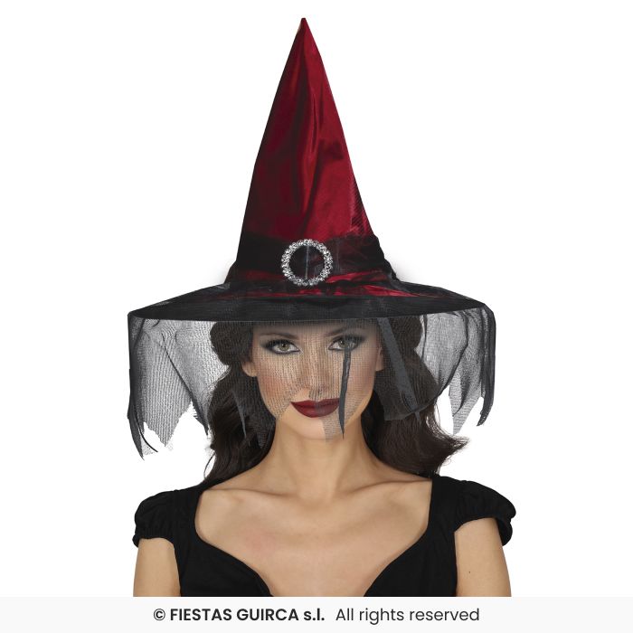 CAPPELLO DA STREGA CON VELO PIUME E STRASS