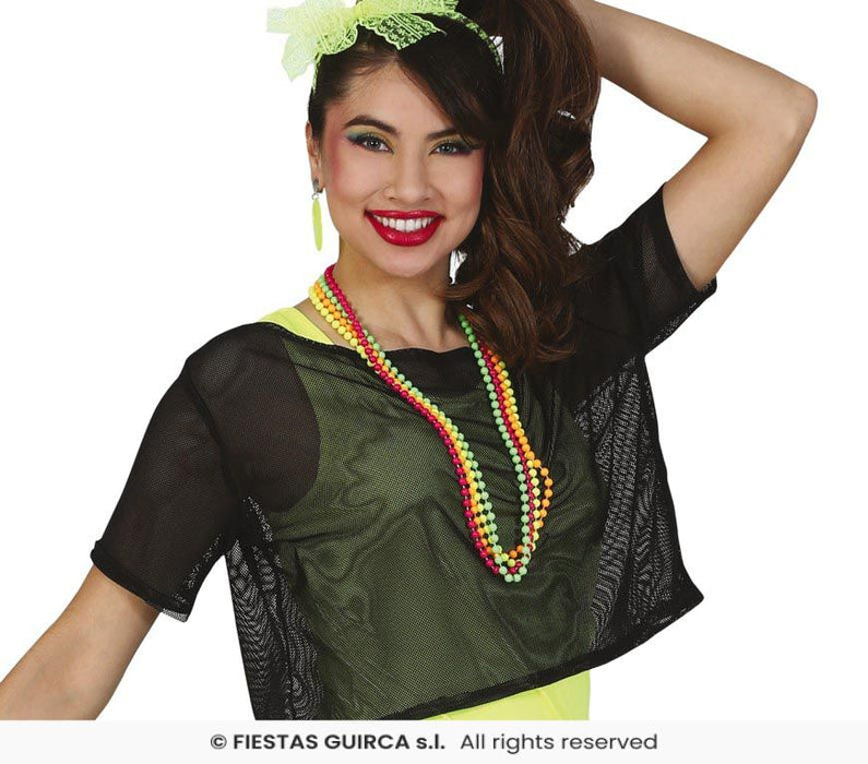 T-SHIRT TOP A RETE NERA CON MANICHE CORTE