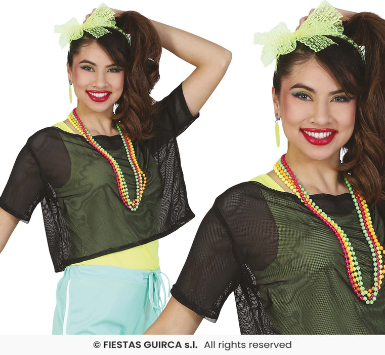 T-SHIRT TOP A RETE NERA CON MANICHE CORTE