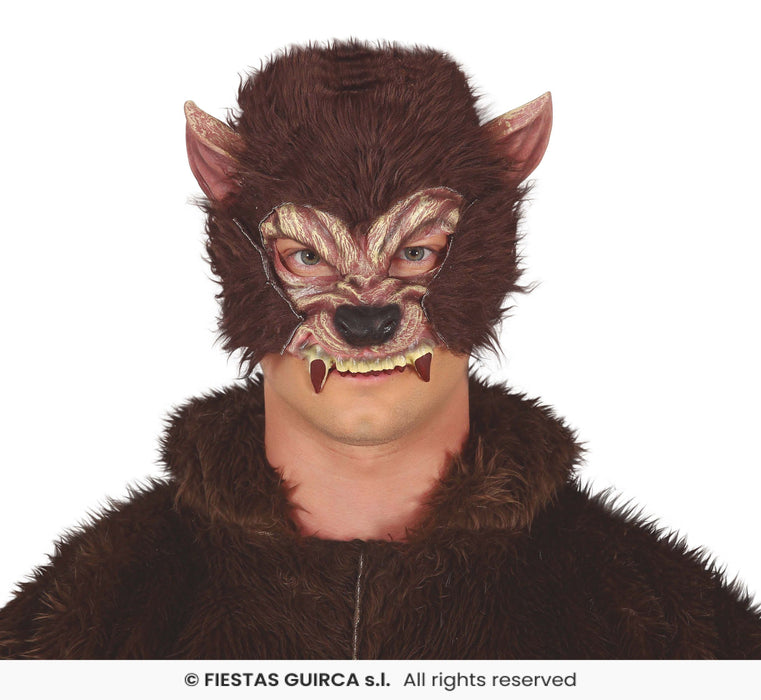 MASCHERA UOMO LUPO MARRONE CON PELO