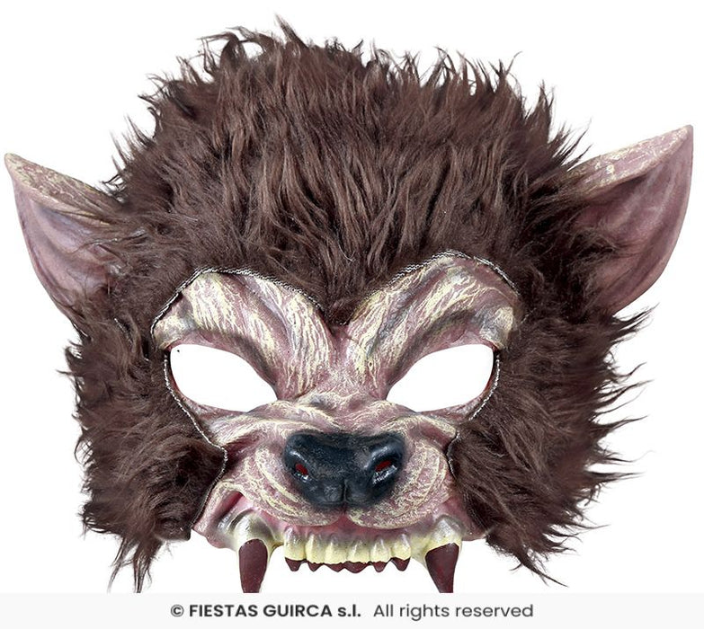 MASCHERA UOMO LUPO MARRONE CON PELO