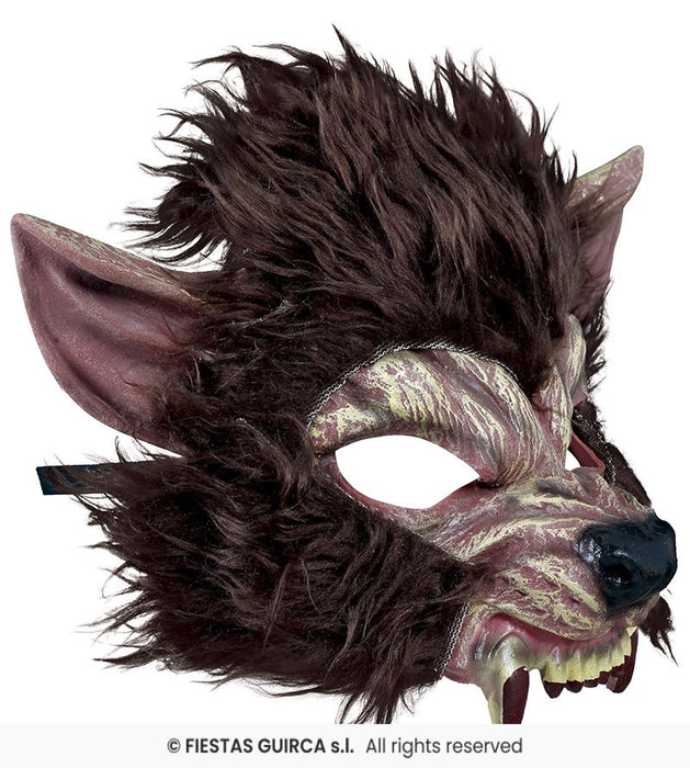 MASCHERA UOMO LUPO MARRONE CON PELO