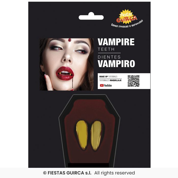 DENTI CANINI DORATI PER TRAVESTIMENTO DA VAMPIRO