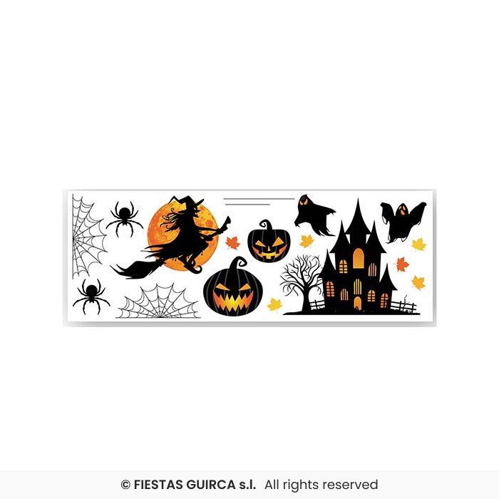 DECORAZIONE ADESIVA CON ZUCCHE STREGA E PIPISTRELLI CM 70 X 80