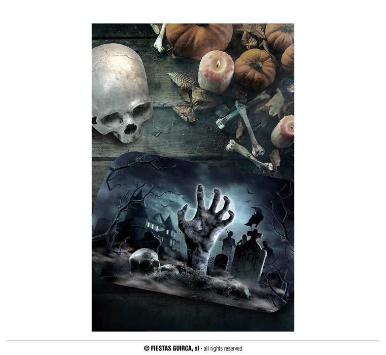 VASSOIO HALLOWEEN RETTANGOLARE CON DECORO CIMITERO MORTI VIVENTI