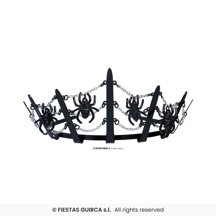 TIARA REGINA DELLE TENEBRE CON RAGNI E CATENELLE ARGENTATE IN METALLO