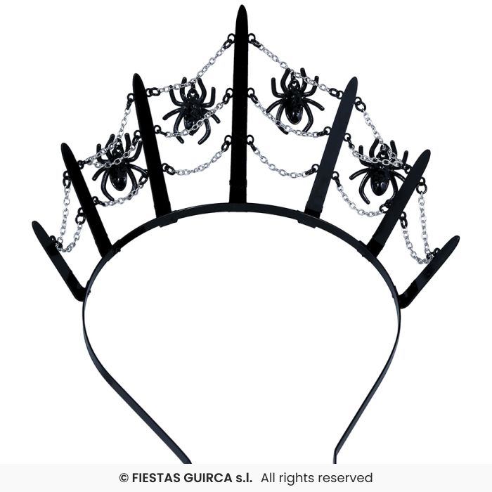 TIARA REGINA DELLE TENEBRE CON RAGNI E CATENELLE ARGENTATE IN METALLO