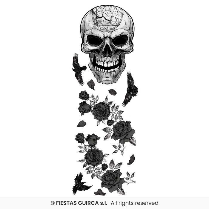 DECORAZIONI ADESIVE CON TESCHIO E ROSE CM 25 X 70