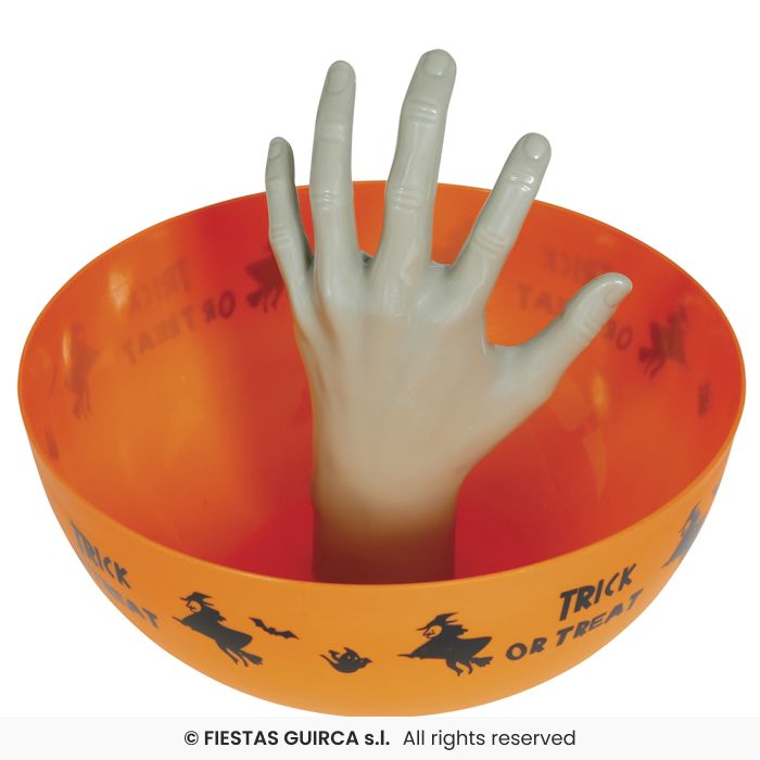 CIOTOLA HALLOWEEN PORTA CARAMELLE CON MANO TERRIFICANTE