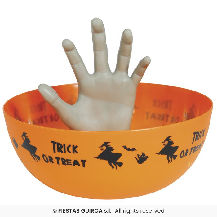 CIOTOLA HALLOWEEN PORTA CARAMELLE CON MANO TERRIFICANTE