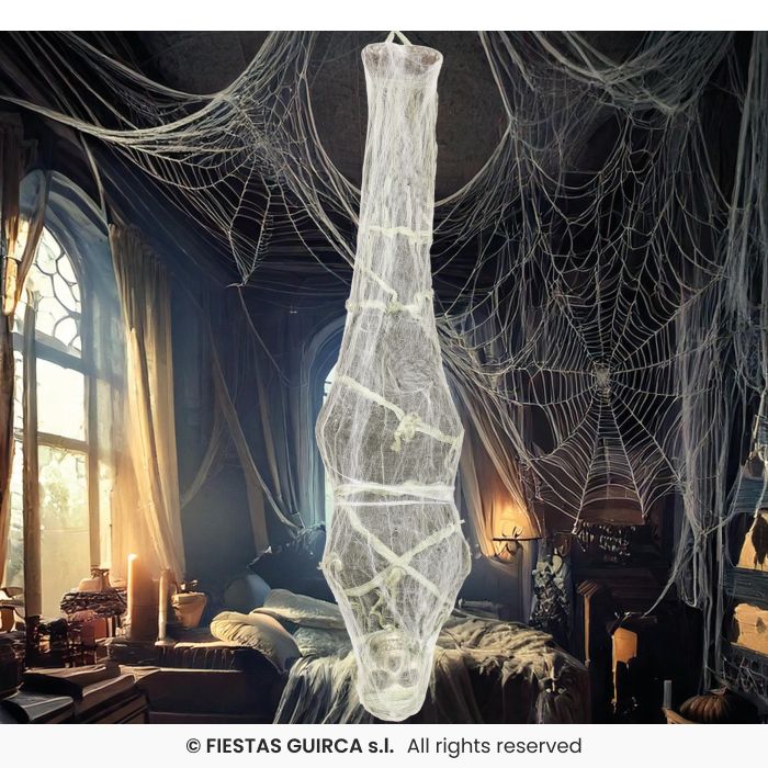 SCHELETRO MUMMIFICATO DA RAGNATELA APPESO CM 120