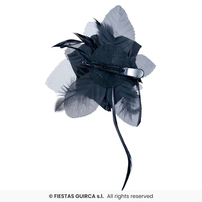 ROSA NERA PER CAPELLI CON MOLLETTA E PIUME GOTHIC DARK
