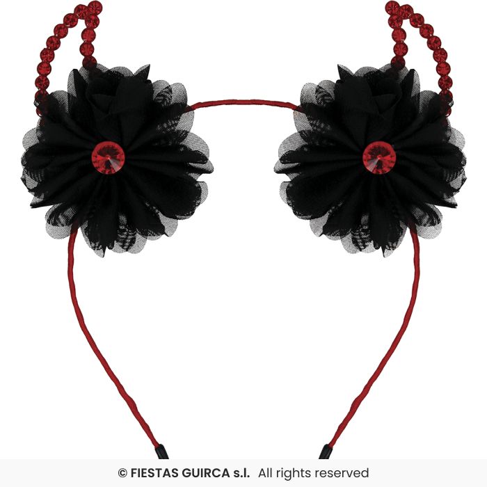 CERCHIETTO DIAVOLESSA CON FIORI IN TULLE COLORE NERO