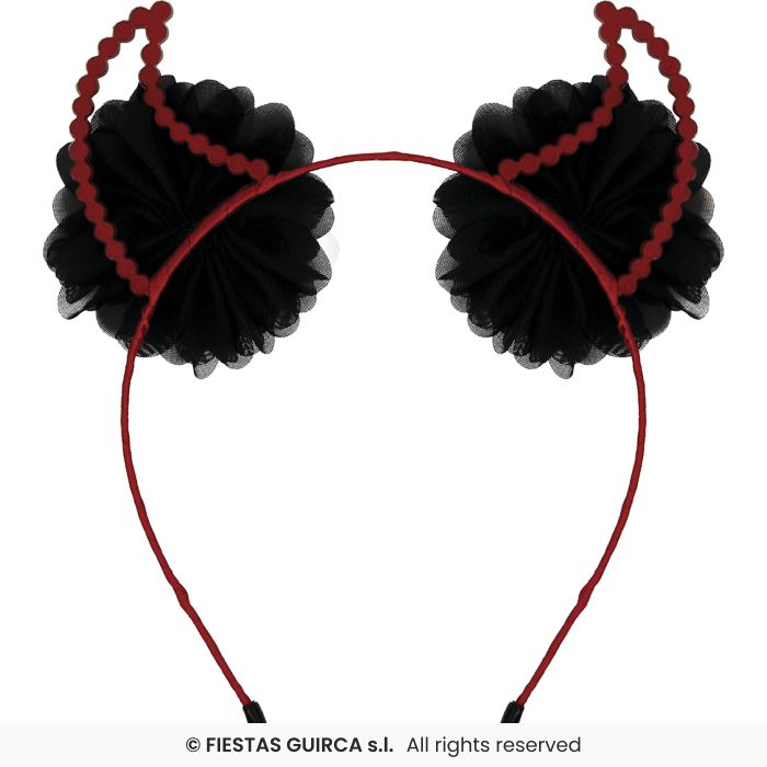 CERCHIETTO DIAVOLESSA CON FIORI IN TULLE COLORE NERO