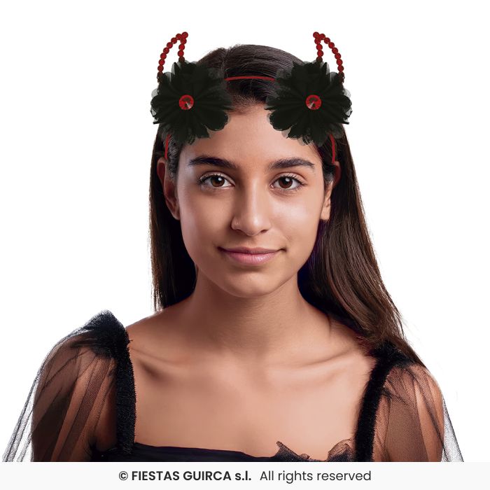 CERCHIETTO DIAVOLESSA CON FIORI IN TULLE COLORE NERO