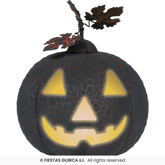 ZUCCA LUMINOSA IN METALLO COLORE NERO CON FOGLIE ARANCIONI