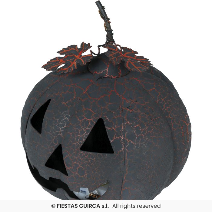 ZUCCA LUMINOSA IN METALLO COLORE NERO CON FOGLIE ARANCIONI