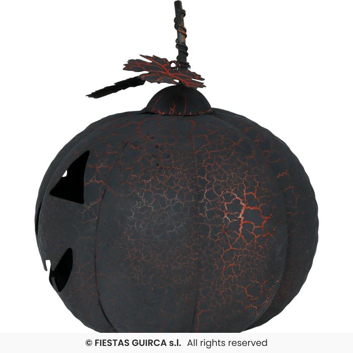 ZUCCA LUMINOSA IN METALLO COLORE NERO CON FOGLIE ARANCIONI