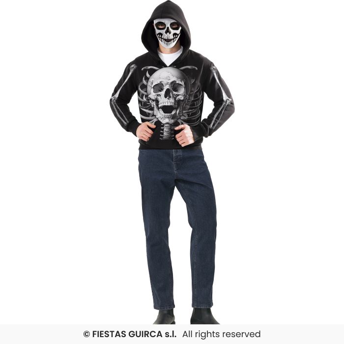 FELPA SCHELETRO CON MASCHERA E CAPPUCCIO