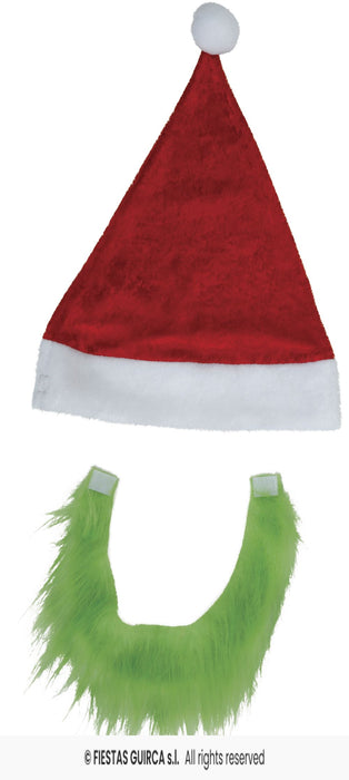 CAPPELLO BABBO NATALE CON BARBA VERDE