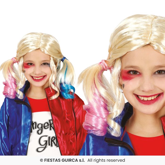 PARRUCCA BIMBA CODINI COLORATI ROSA AZZURRO