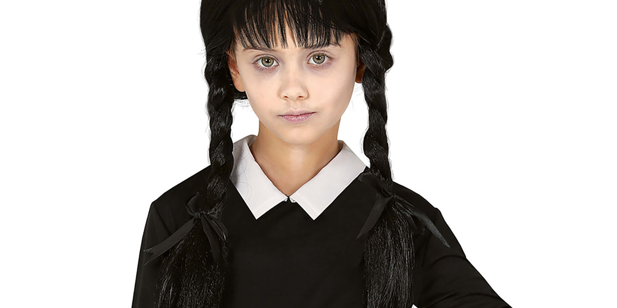 Parrucca Per Bambini E Donna - Stile Ritratto Addams Family - Fibra Resistente Al Calore, Morbida E Naturale