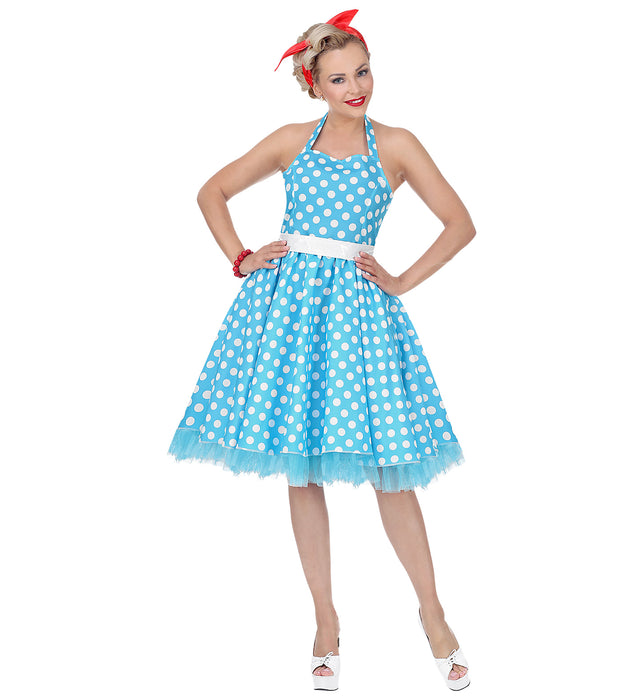 COSTUME DONNA ANNI 50 AZZURRO A POIS