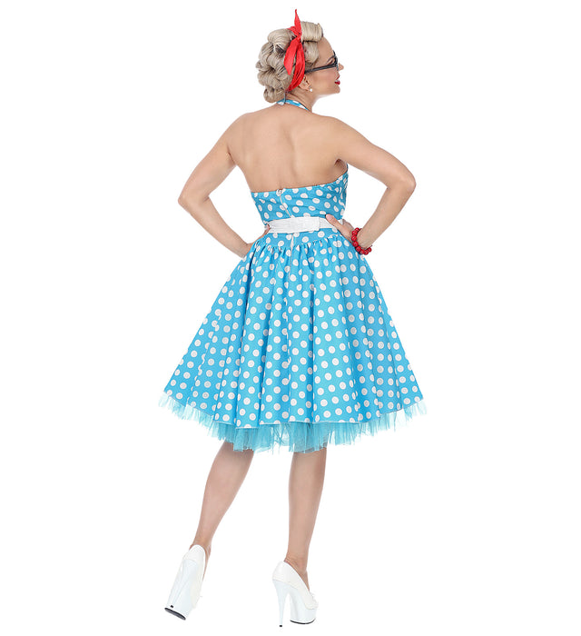 COSTUME DONNA ANNI 50 AZZURRO A POIS
