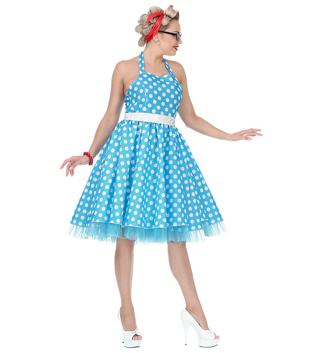 COSTUME DONNA ANNI 50 AZZURRO A POIS