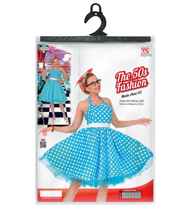 COSTUME DONNA ANNI 50 AZZURRO A POIS