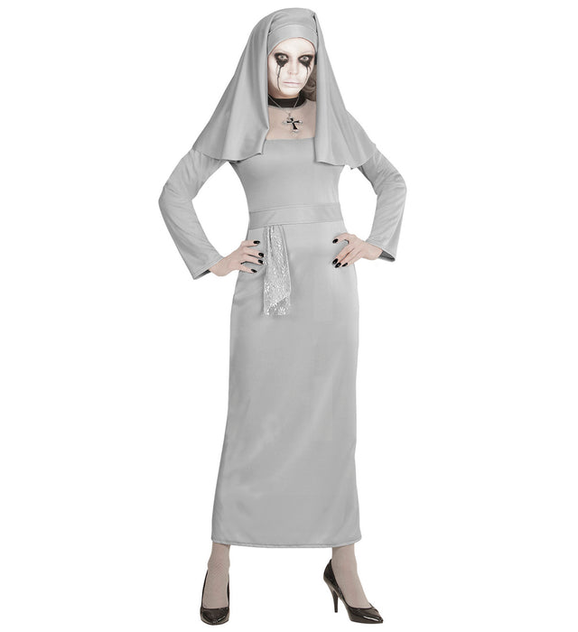 COSTUME DA SUORA SPETTRALE IN GRIGIO CON VELO