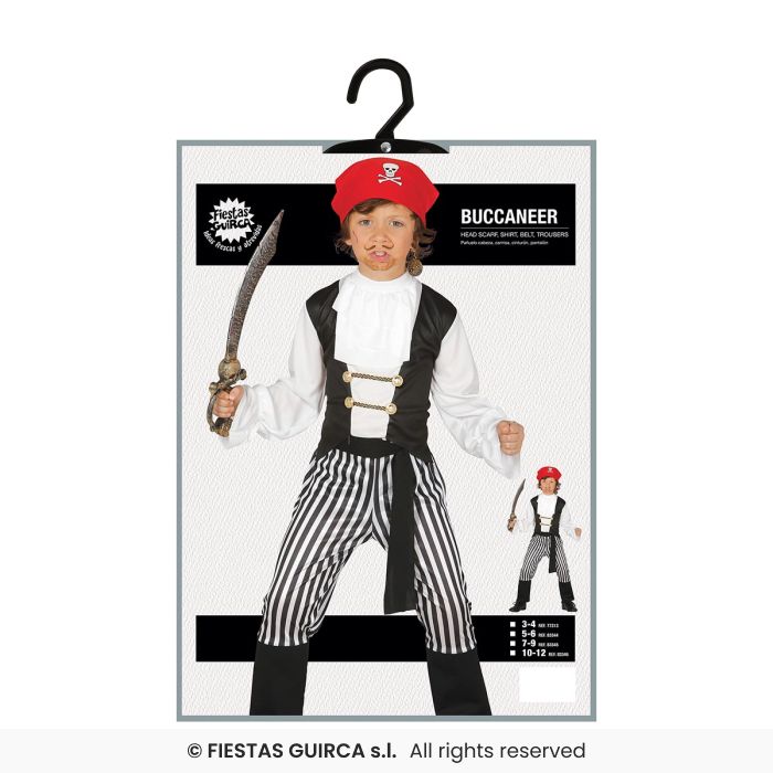 COSTUME DA BUCANIERE PIRATA CON RIGHE BIANCHE E NERE BAMBINO