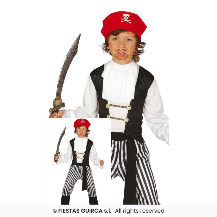 COSTUME DA BUCANIERE PIRATA CON RIGHE BIANCHE E NERE BAMBINO