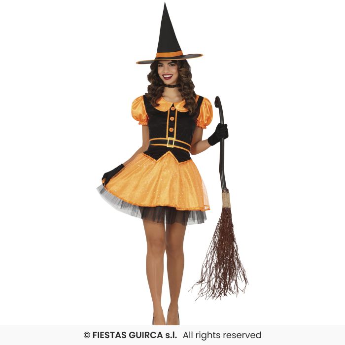 COSTUME DONNA STREGA ARANCIO/NERA DI HALLOWEEN