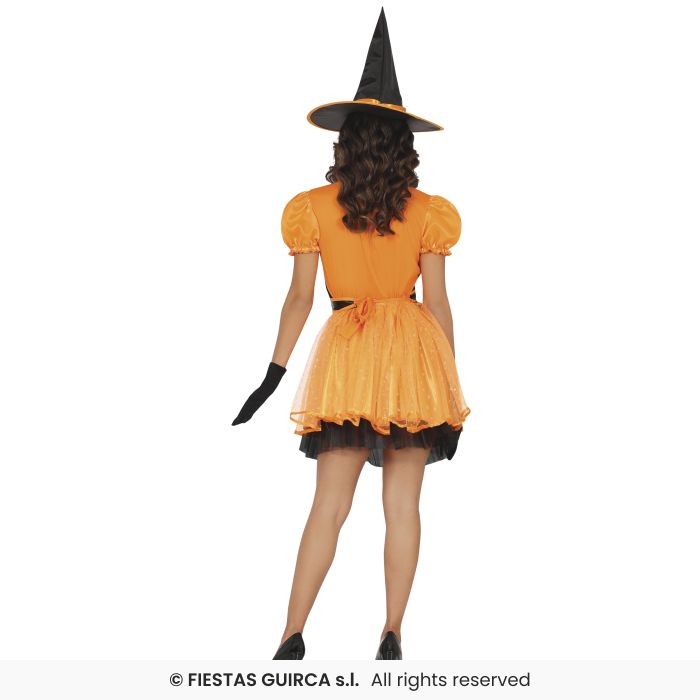 COSTUME DONNA STREGA ARANCIO/NERA DI HALLOWEEN