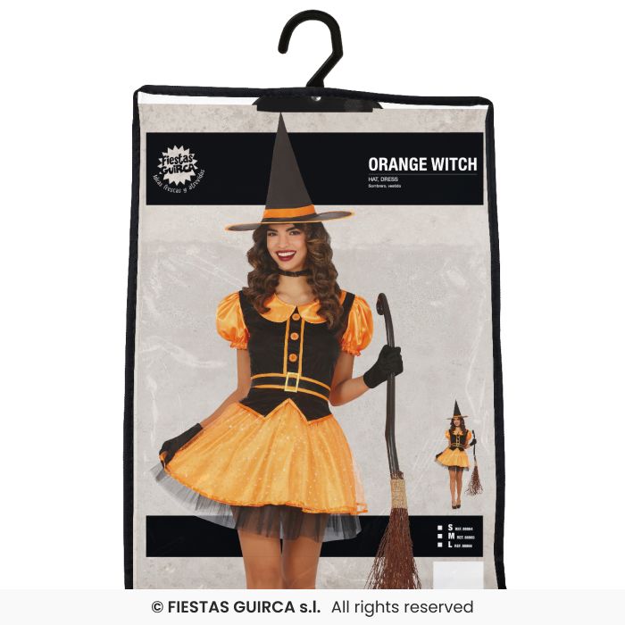 COSTUME DONNA STREGA ARANCIO/NERA DI HALLOWEEN