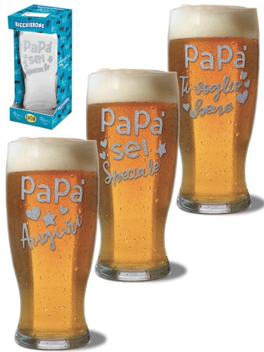 BICCHIERONE DA BIRRA FESTA DEL PAPA' CON GLITTER