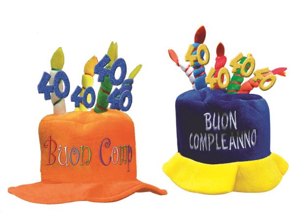 CAPPELLO COMPLEANNO TORTA CON CANDELINE