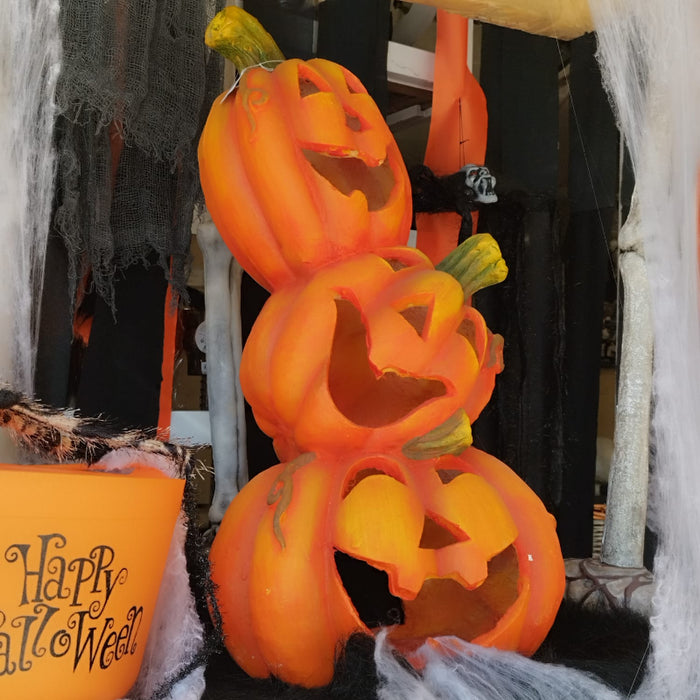 Matches21 Set 4 Zucche Di Halloween In Argilla - Facce Terrificanti, 8x8x8 Cm - Decorazione Autunnale