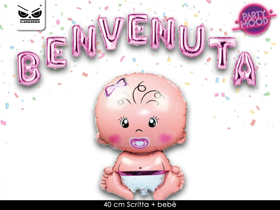 KIT PALLONCINI NASCITA CON SCRITTA BENVENUTO/A