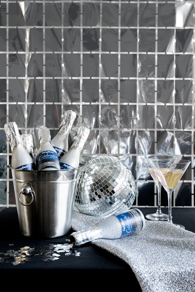 BOTTIGLIA CHAMPAGNE SPARACORIANDOLI ORO/ARGENTO CM 20