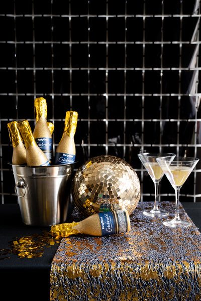 BOTTIGLIA CHAMPAGNE SPARACORIANDOLI ORO/ARGENTO CM 20