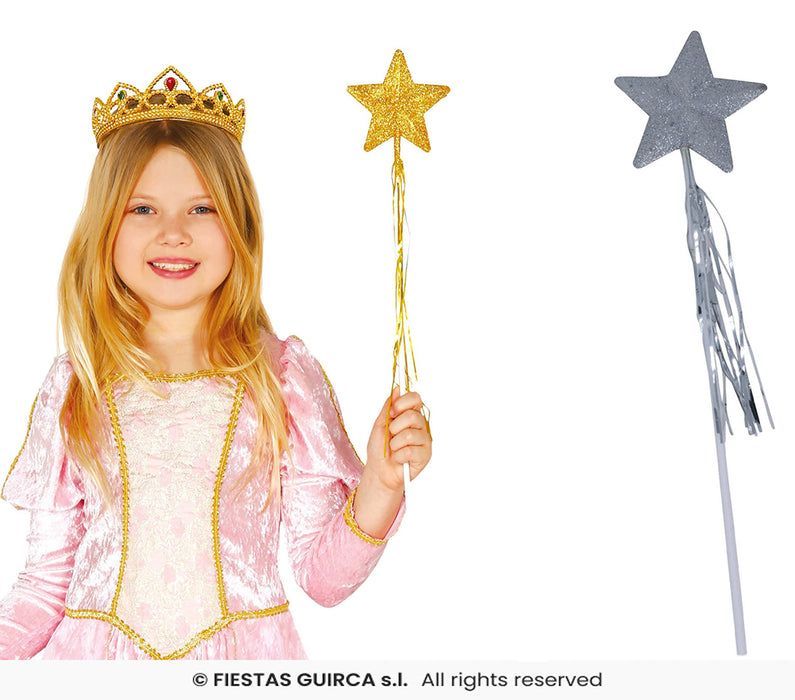 BACCHETTA FATINA CON GLITTER ORO ARGENTO CM 50